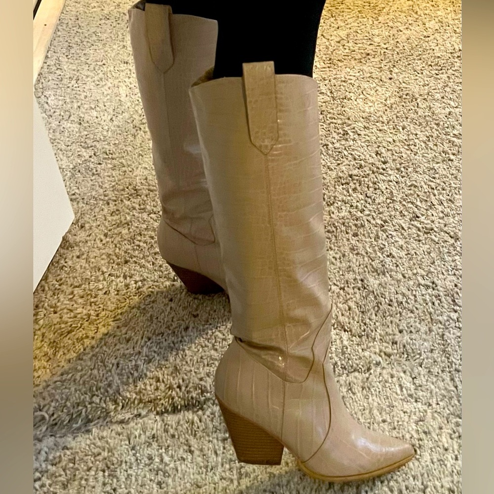 Tan Knee-High Croc Women's Boots